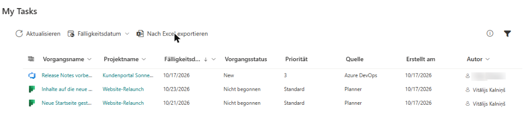 Das Webpart My Tasks mit Aufgaben aus mehreren Datenquellen