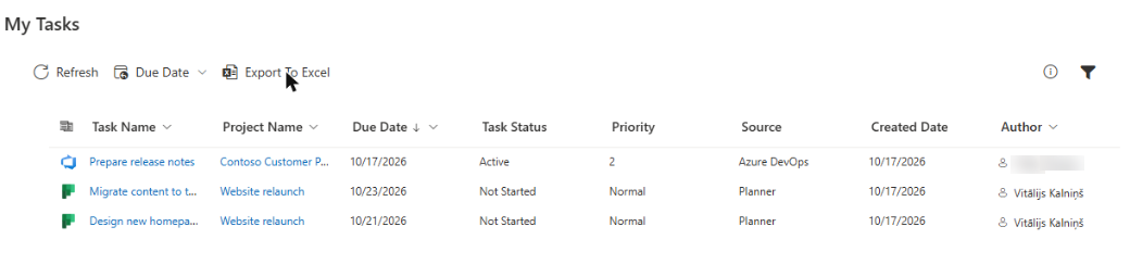 The My Tasks web part with tasks from several sources
