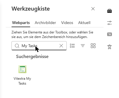 Das Webpart My Tasks in der Toolbox finden