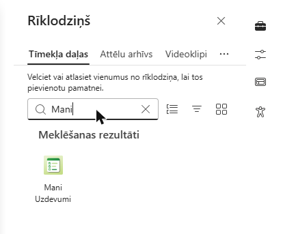 Tīmekļa daļas My Tasks atrašana rīklodziņā
