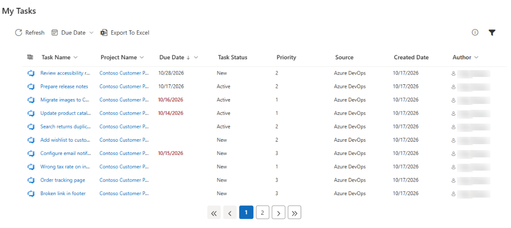 The configured My Tasks web part