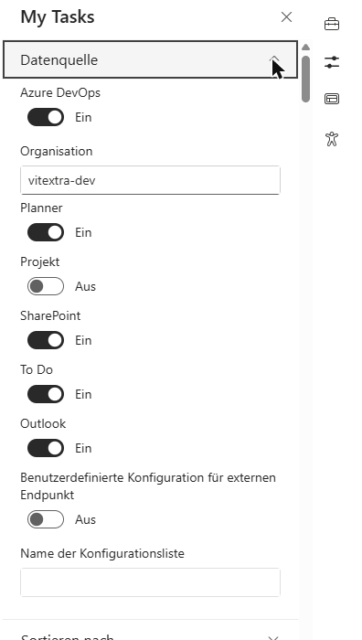 Die Gruppe „Datenquelle“ im Eigenschaftenbereich von My Tasks