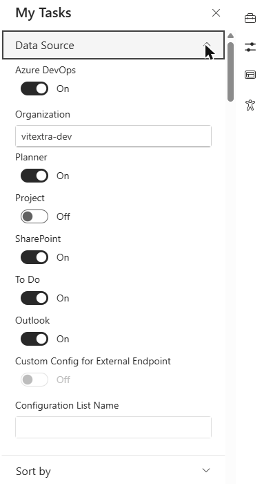 The Data Source group of the My Tasks property pane