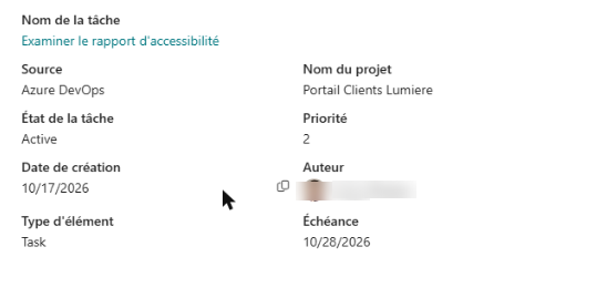 Le volet des détails d'une tâche Azure DevOps