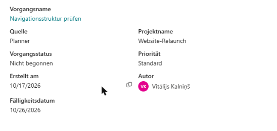 Der Bereich „Vorgangsdetails“