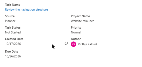 The Task Details panel