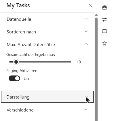 Die Gruppe „Max. Anzahl Datensätze“ im Eigenschaftenbereich
