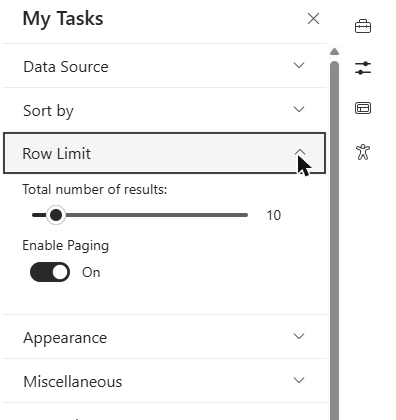 The Row Limit group in the property pane
