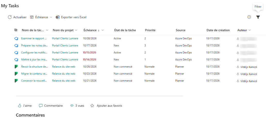My Tasks avec des tâches de plusieurs sources dans une seule liste