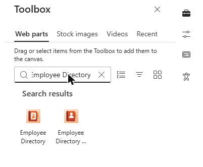 Employee Directory in the web part toolbox
