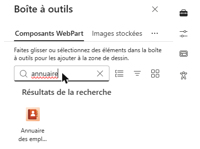 Employee Directory dans la boîte à outils des composants WebPart