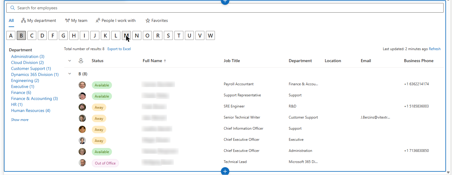 Alphabetical navigation and the refinement panel