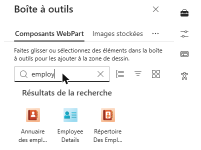 Les composants WebPart Employee Directory dans la boîte à outils
