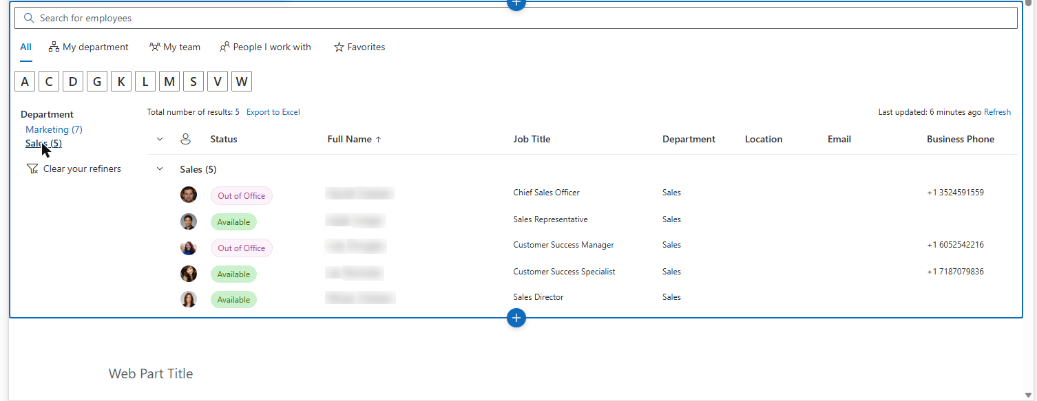 The refinement panel with a selected value