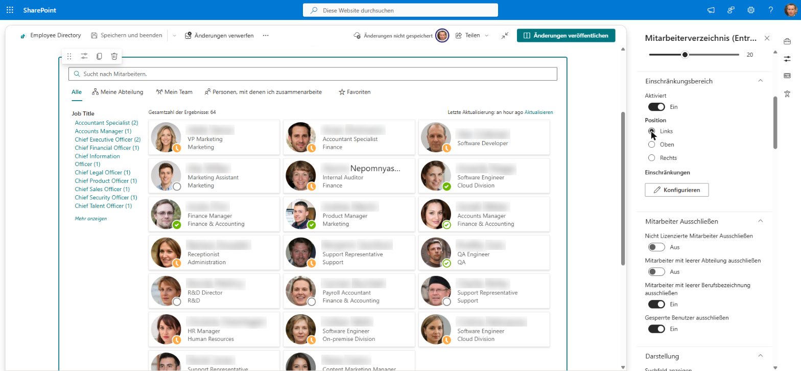 Die Gruppe „Einschränkungsbereich“ in den Webpart-Einstellungen