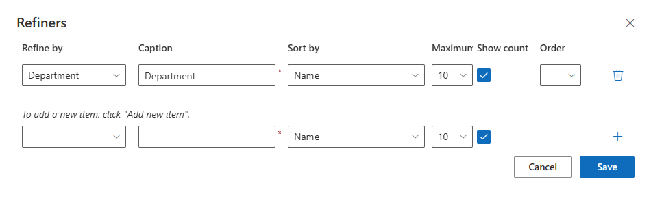 The Refiners configuration panel