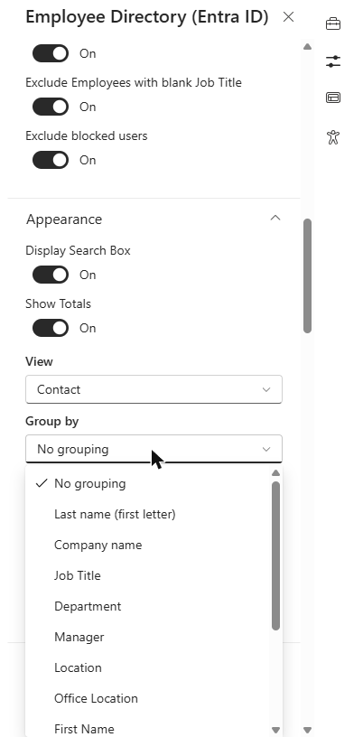 The Appearance section of the property pane