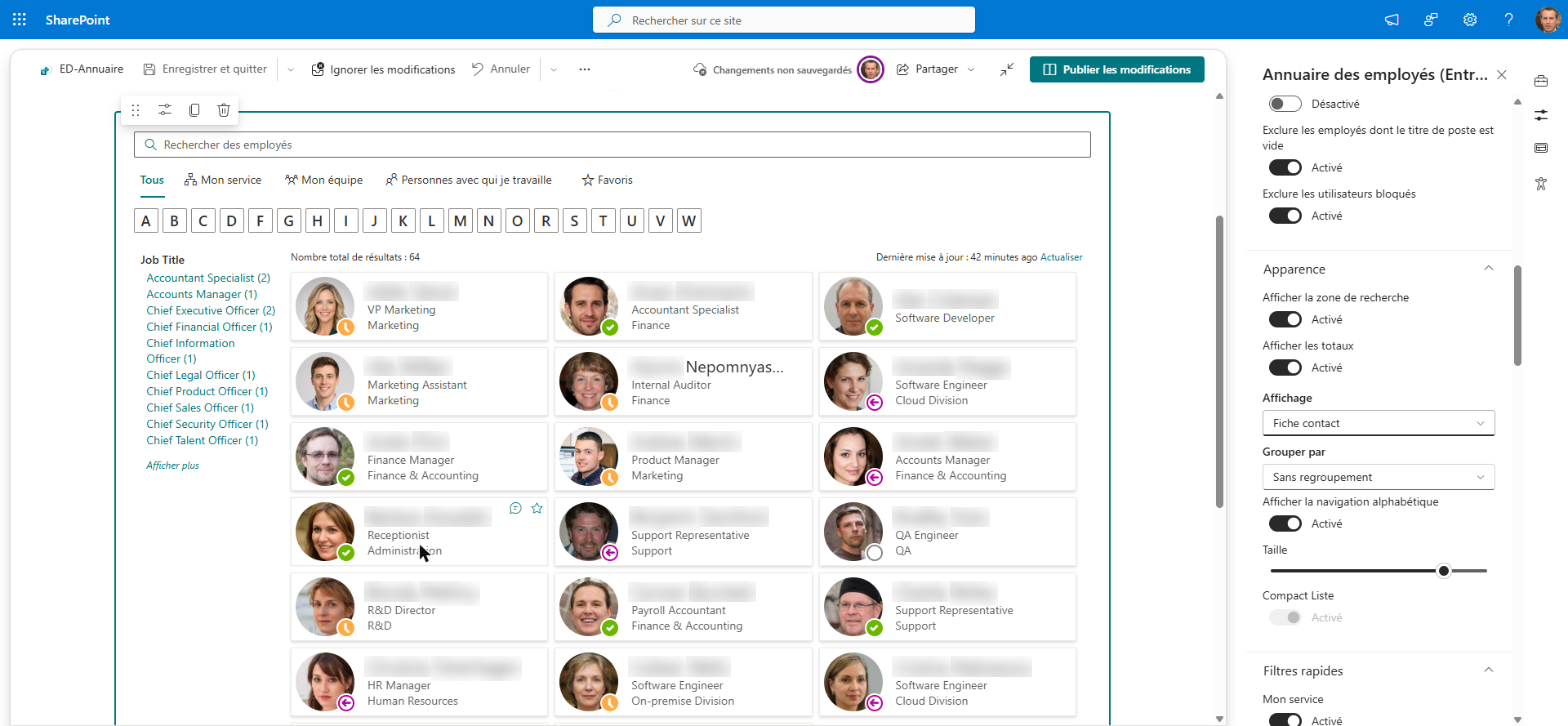 Actions rapides sur une fiche d'employé
