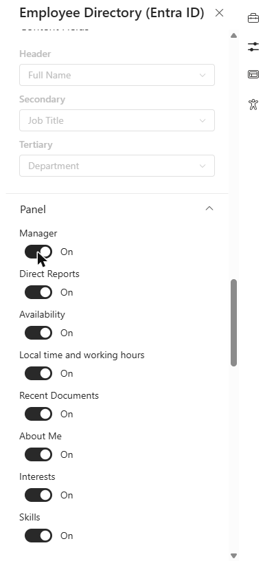 The Availability and Local time toggles in the Panel group