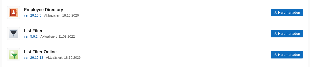 Produktversionen im Download Center