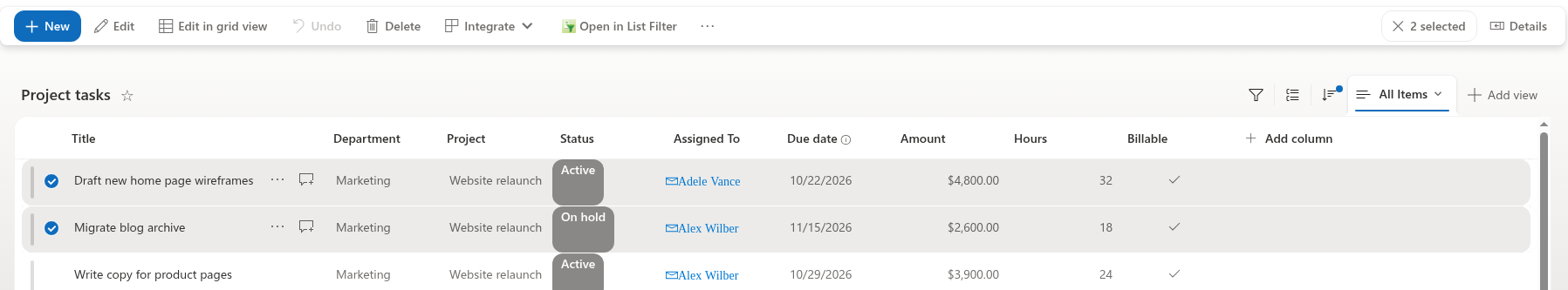 The Open in List Filter command in a native library