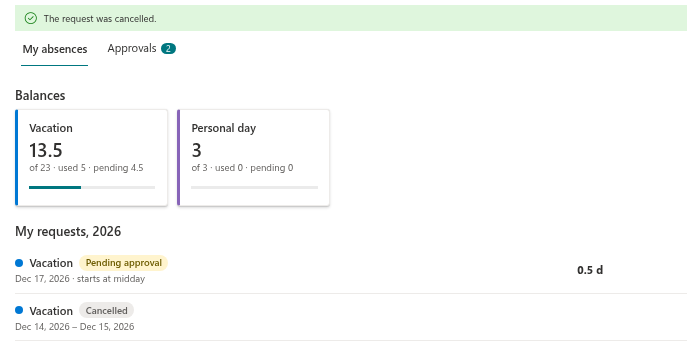 A cancelled request with the released balance