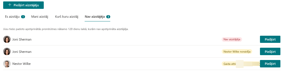 Cilne “Nav aizstājēja” ar trim nenosegtām prombūtnēm