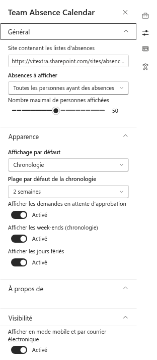 Le groupe Général du volet des propriétés avec la liste des périmètres ouverte