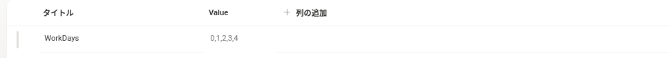 Settings リストの WorkDays 行