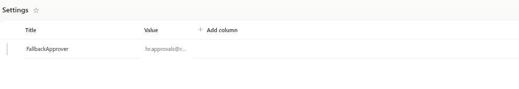 The FallbackApprover row in the Settings list