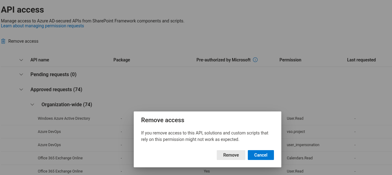 Removing an approved permission