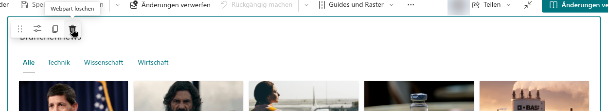 Löschen eines Webparts von einer Seite