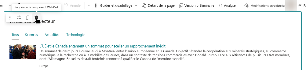 Suppression d'un composant WebPart d'une page