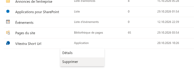 Suppression d'une application d'un site