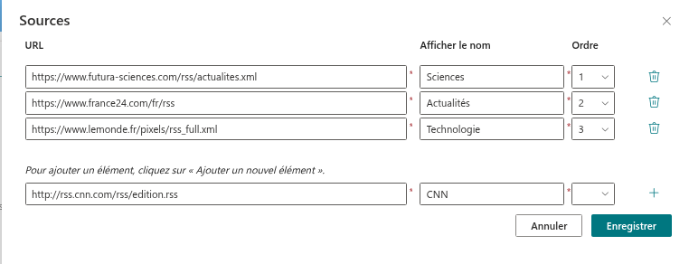Le volet Sources
