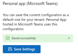 Saving the default configuration for the Teams personal app