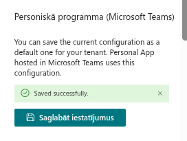Noklusējuma konfigurācijas saglabāšana Teams personiskajai programmai