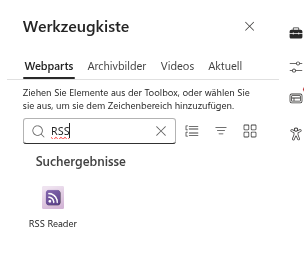 Hinzufügen von RSS Reader aus der Toolbox
