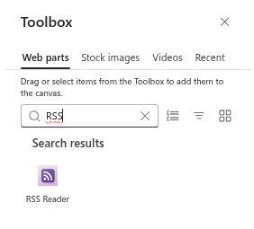 Adding RSS Reader from the toolbox