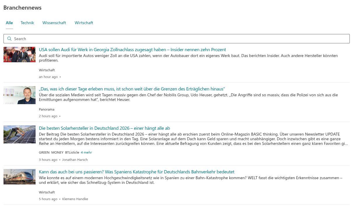 RSS Reader auf einer veröffentlichten Seite