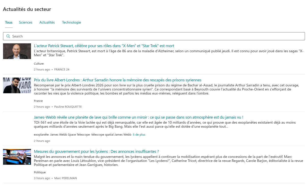 RSS Reader sur une page publiée