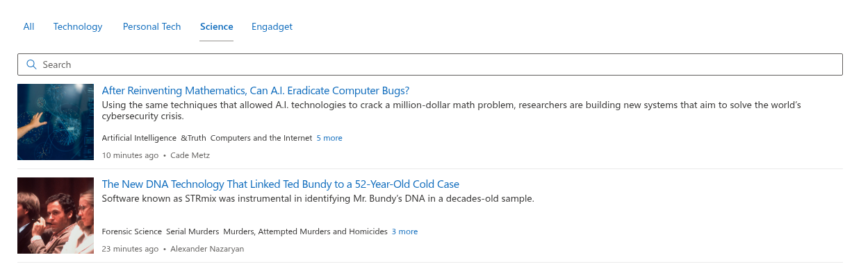 Source tabs with one source selected