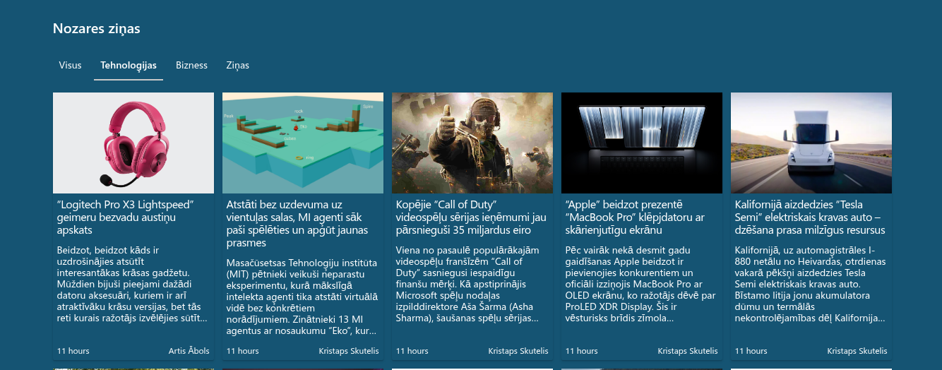 Kartītes sadaļā ar spilgtu fonu