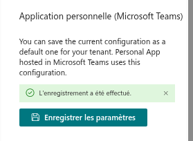 Enregistrement de la configuration pour l'application personnelle