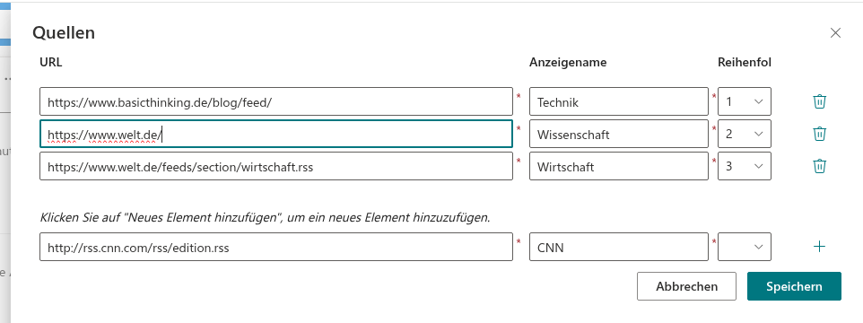 Korrigieren einer Quellenadresse im Bereich „Quellen“