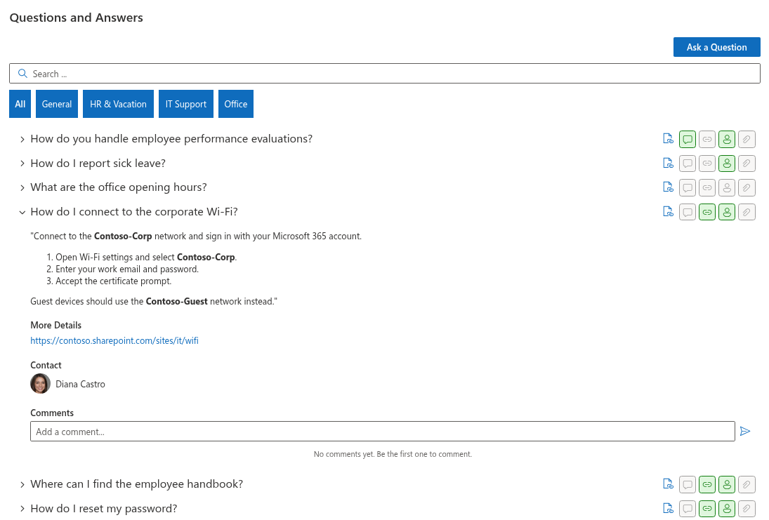 The knowledge base on a published page