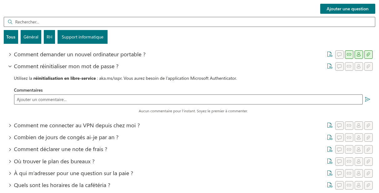 La base de connaissances sur une page publiée