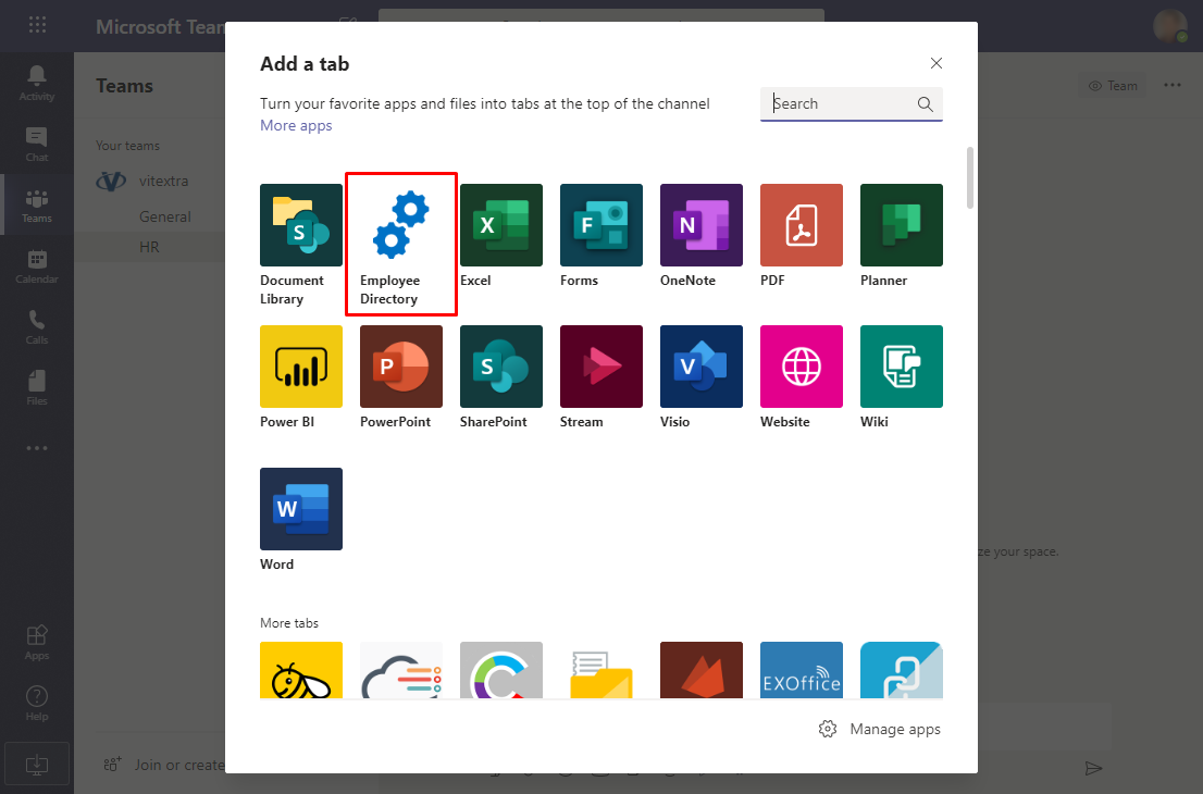 Add Employee Directory to Teams tab