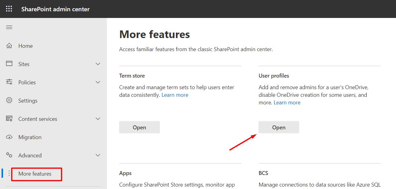 Open User Profiles Settings