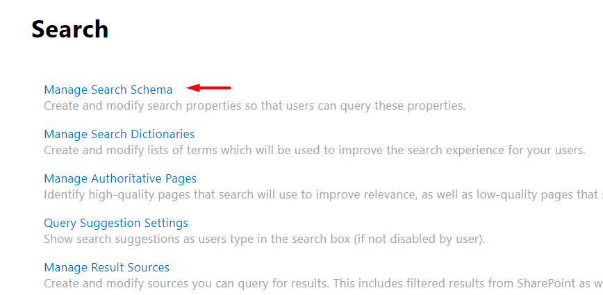 Open Search Schema Settings